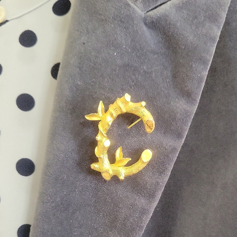 Sarah Coventry Initial C Gold Toned Brooch with Leaf Design